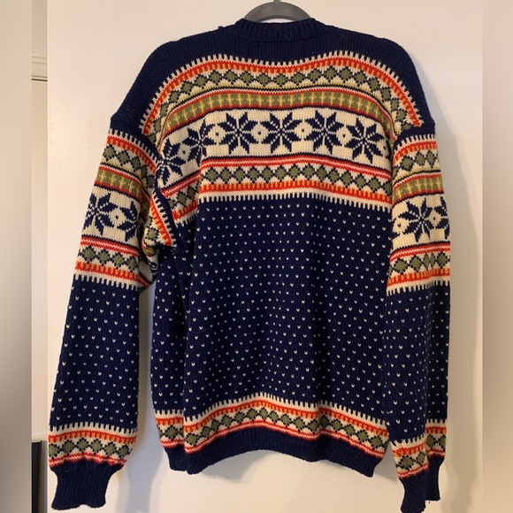 Vintage 50s 60s Nordic Norwegian Wool Sweater Winter Snow Ski Folksy - Men’s L - Picture 2 of 5